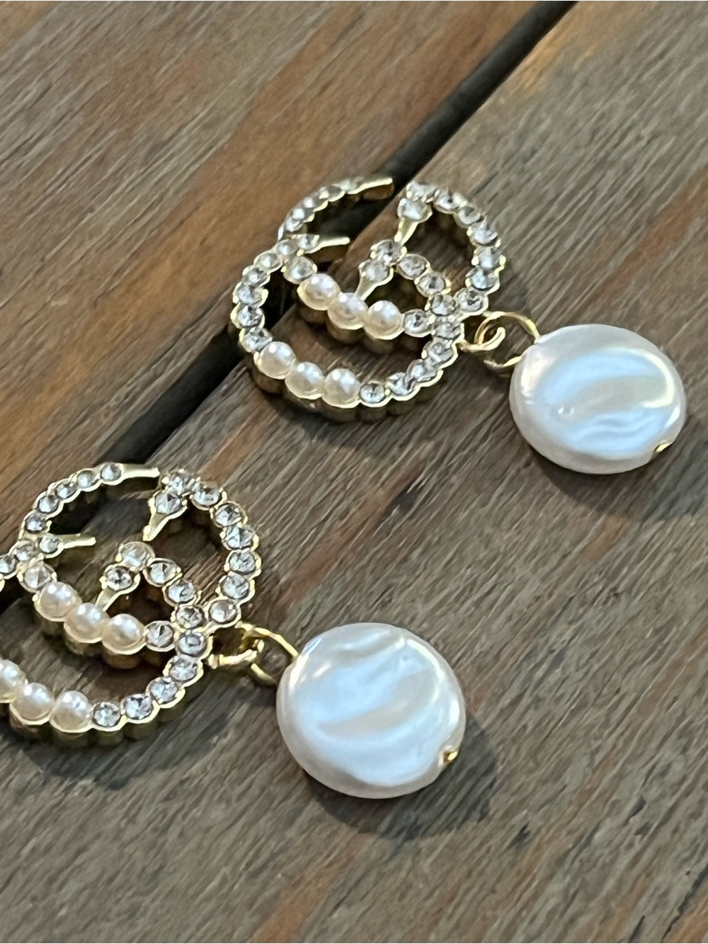Pearl & Crystal Drop Earrings - GG 925 sterling base with gold plating